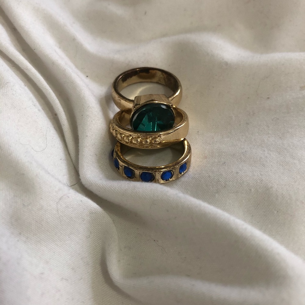 Jewel tone costume ring stack
